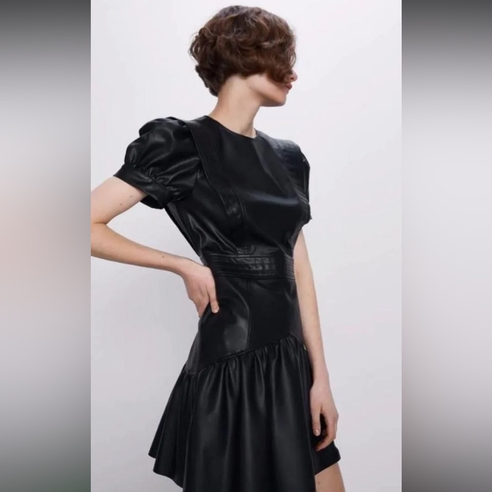 NWT Zara Faux Leather Puff Sleeve Dress